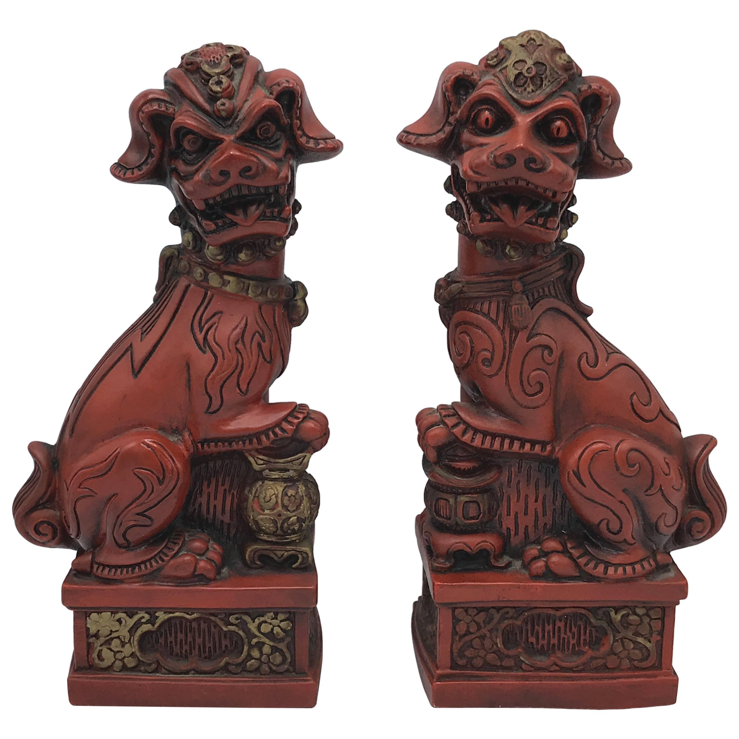 1960s Red and Gold Foo Dogs, Pair