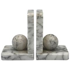 1940s Italian Carrara Marble Orb Bookends, Pair