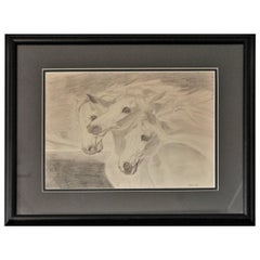 Signed and Dated Pencil Drawing of Three Horses
