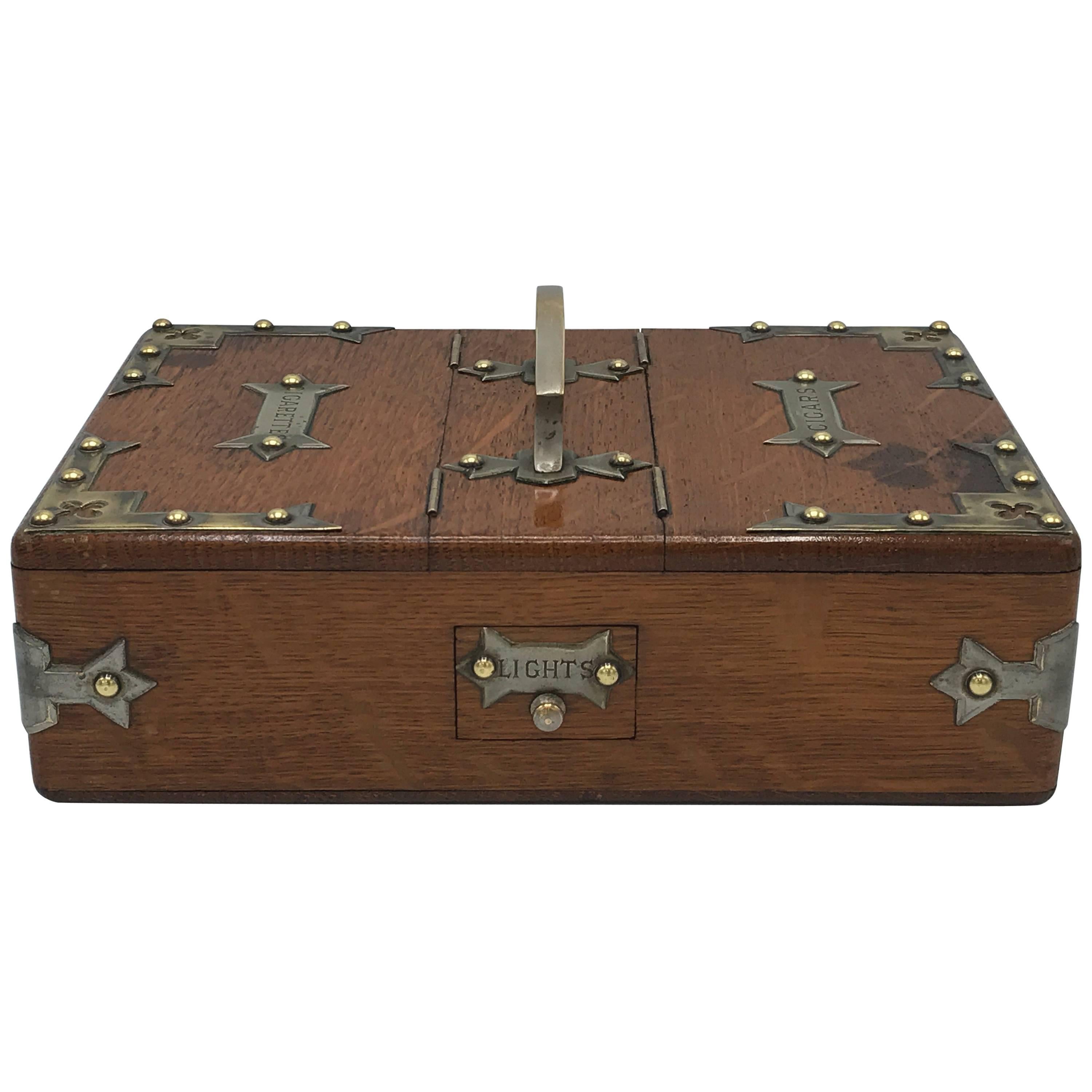 1940s Cigar Humidor Box with Brass Campaign Chest Detailing
