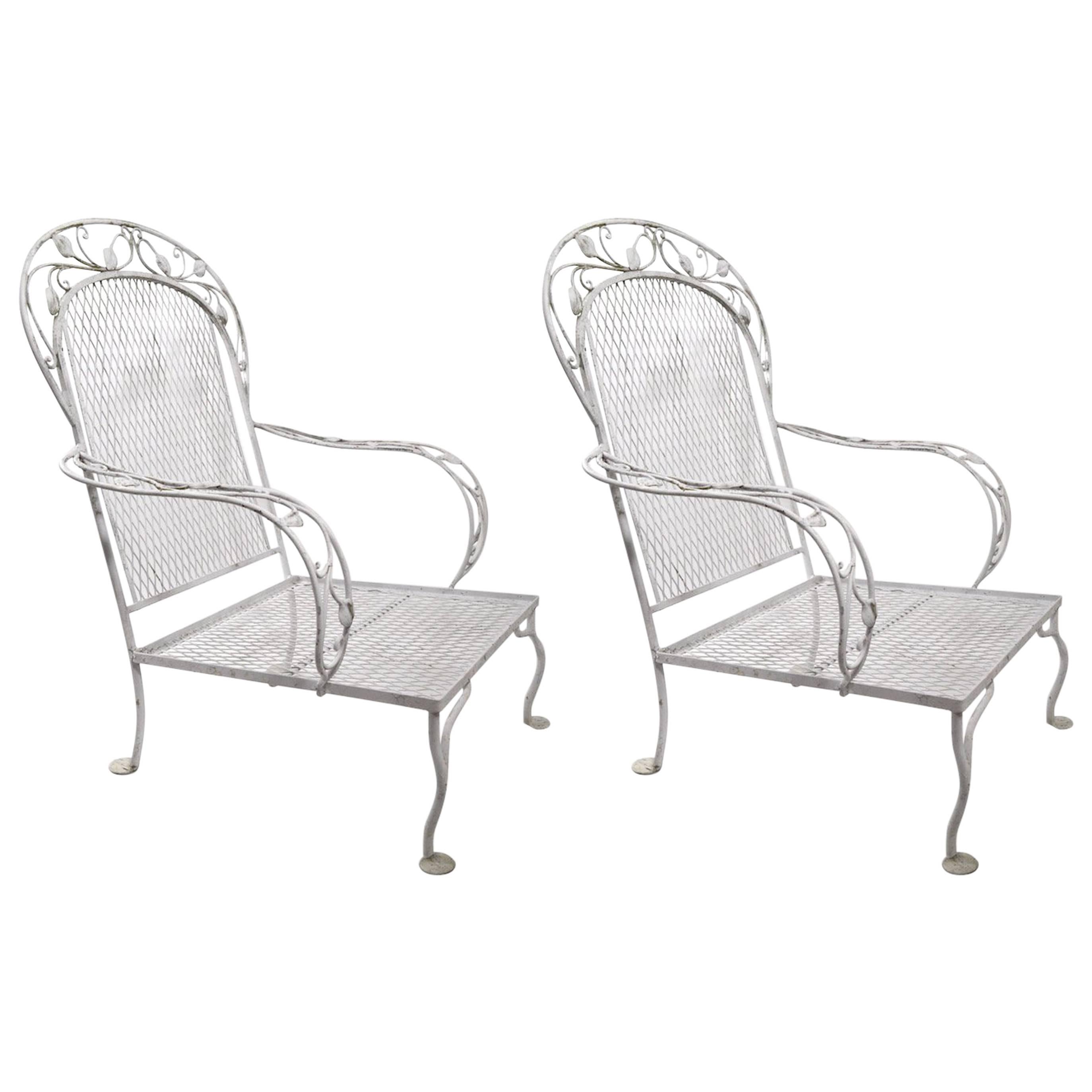 Pair of Iron Garden Patio Lounge Chairs Attributed to Woodard