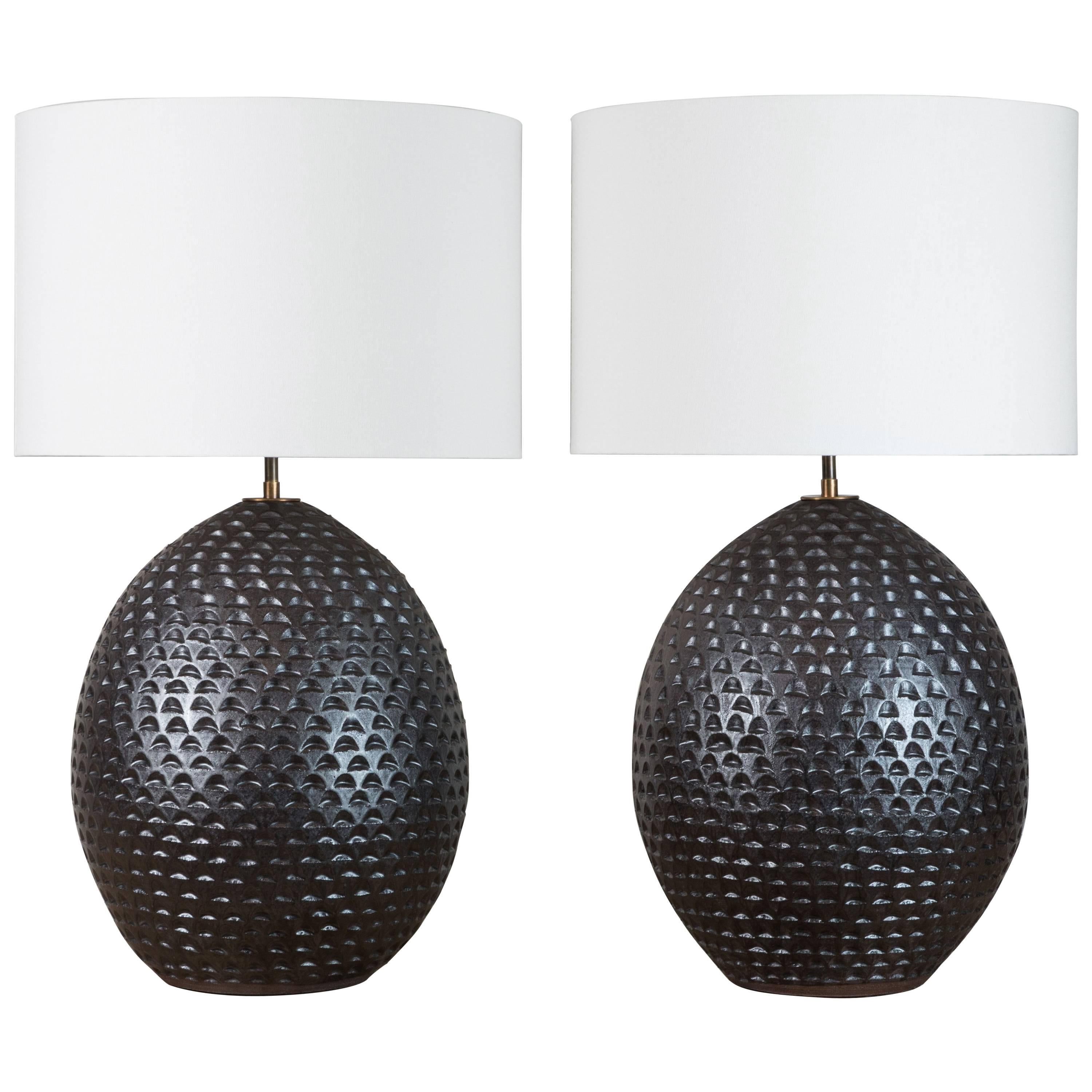 Pair of Large Ceramic Pod Lamps by Victoria Morris for Lawson-Fenning