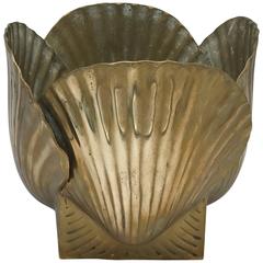 Vintage 1970s Brass Seashell Cachepot Planter