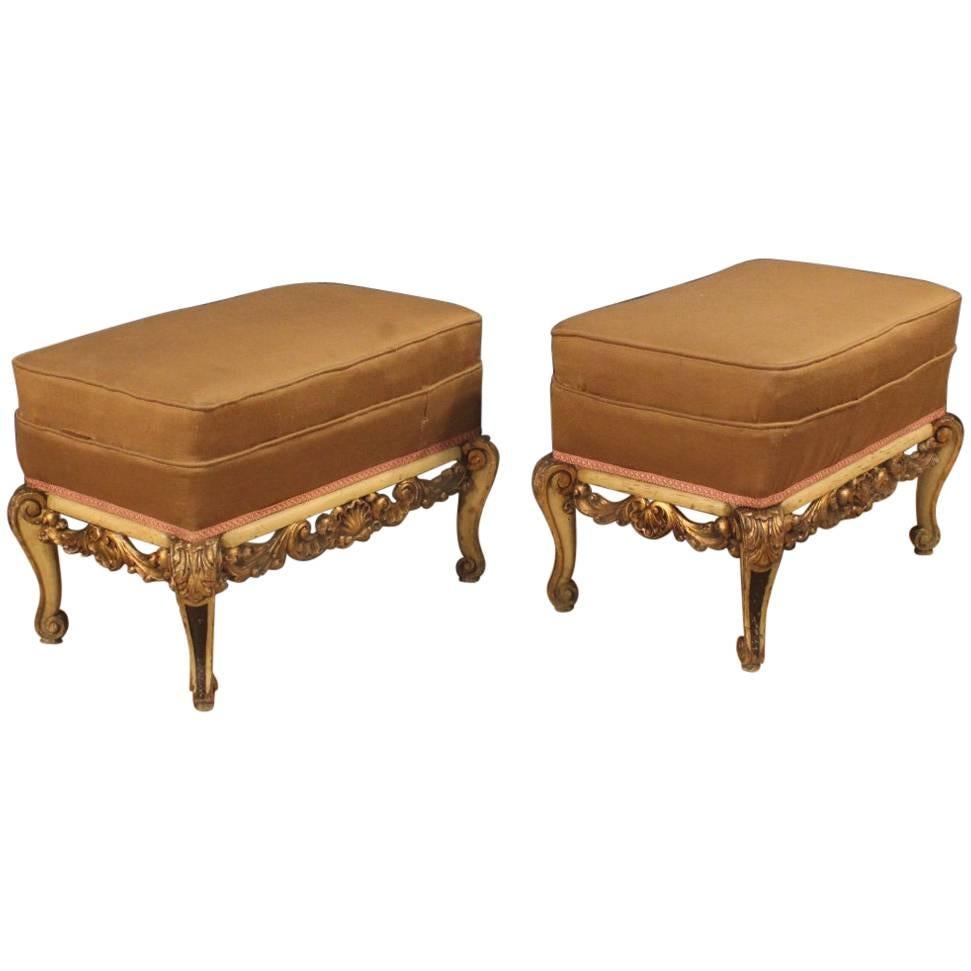 20th Century Pair of Spanish Lacquered and Gilt Footstools