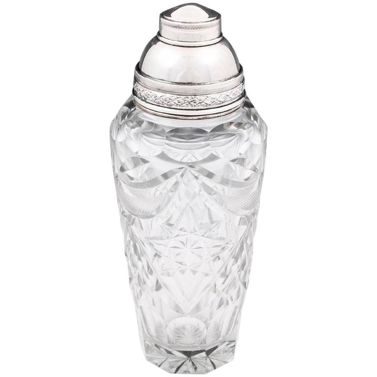 Silverplate Cut Crystal Glass Cocktail Shaker at 1stdibs