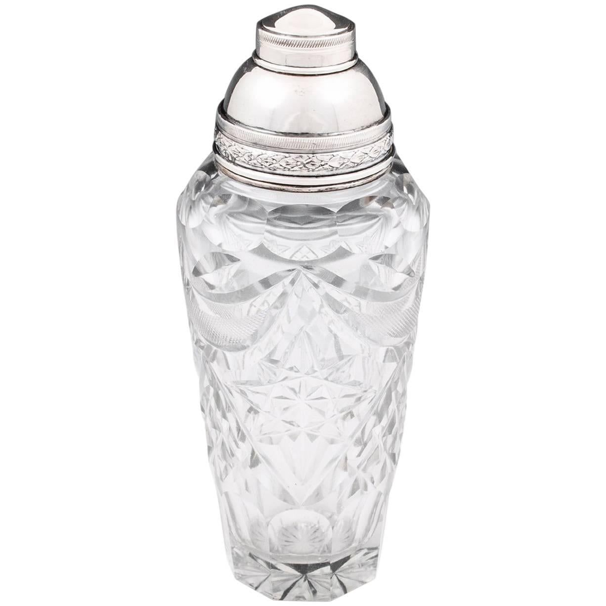 Silver-plate Cut Crystal Glass Cocktail Shaker