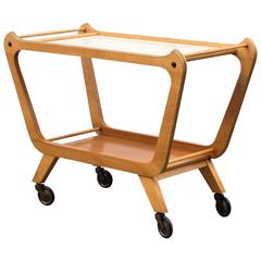 1950s Serving Trolley with Ceramic Tray, Cherrywood