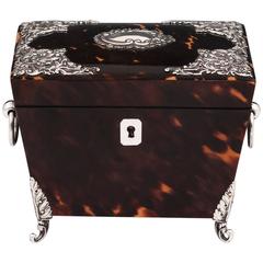 Antique Tortoiseshell and Silver Tea Caddy