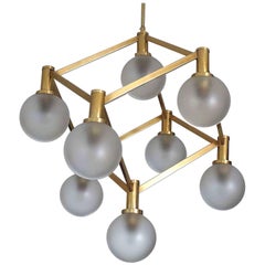 Sciolari Glass and Brass Chandelier, 1960s Modernist Stilnovo Pendant Lamp 12