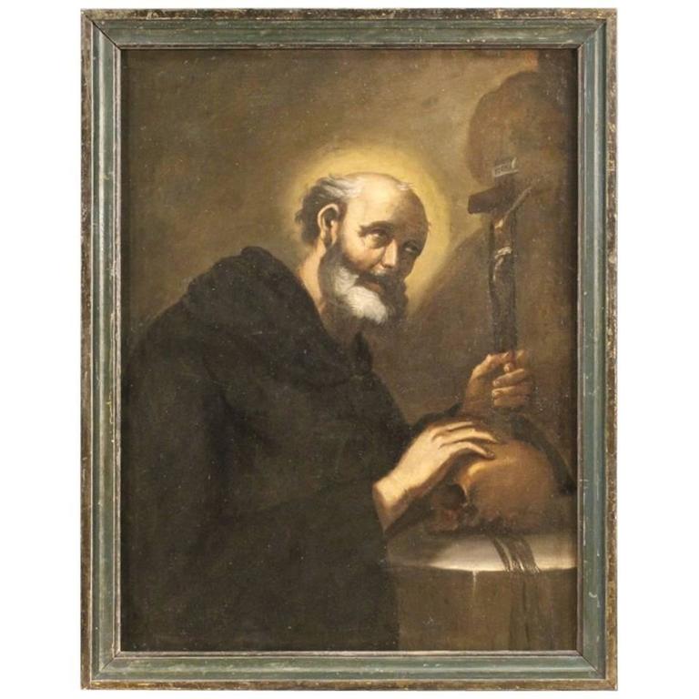 Early 19th Century Italian Religious Painting Friar with Crucified ...