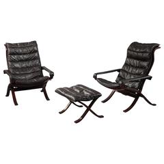 Pair of "Safari" Armchairs and Ottoman by Ingmar Relling for Westnofa