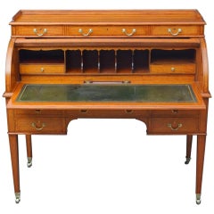 Antique Exhibition Quality Satinwood Cylinder Desk, Maples & Co