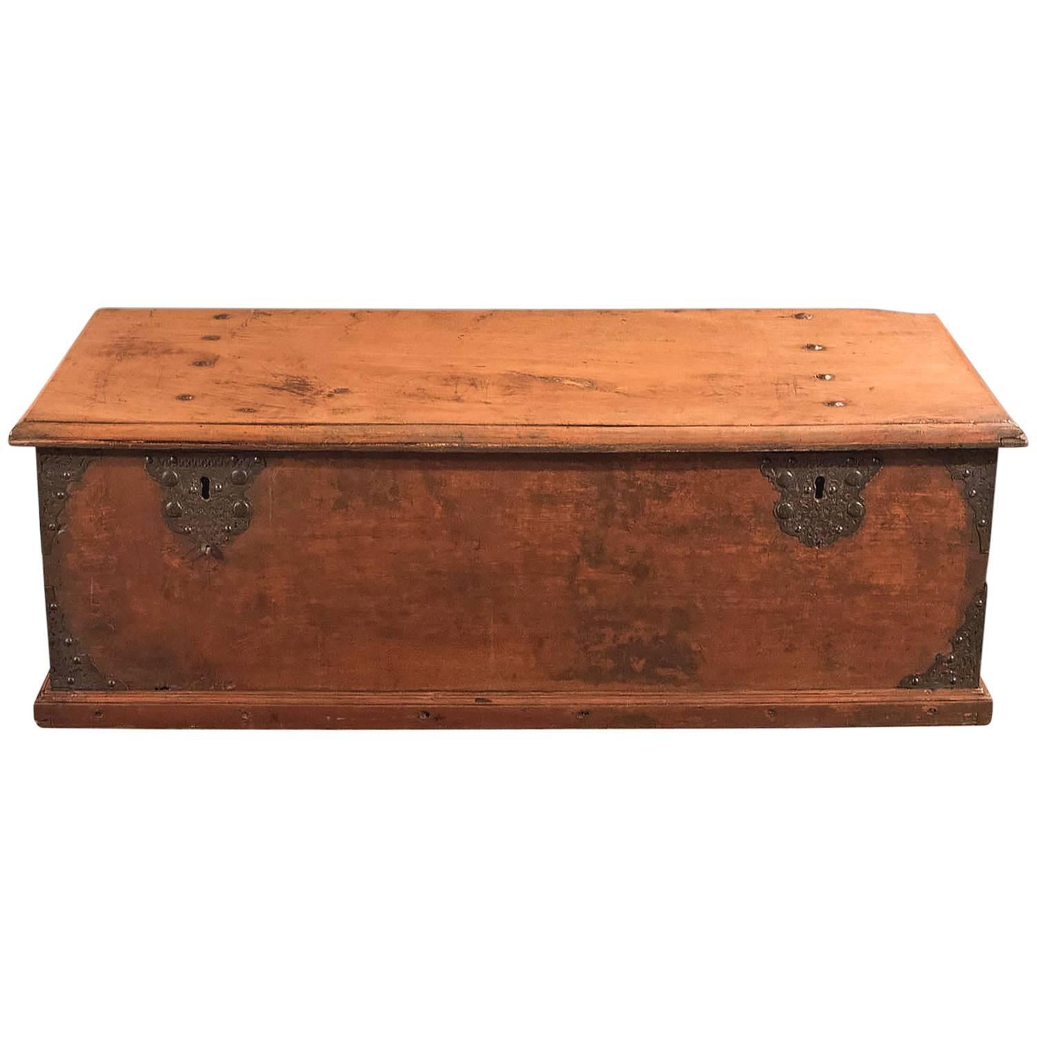 Antique Chest, Colonial Hardwood Trunk, Early 19th Century