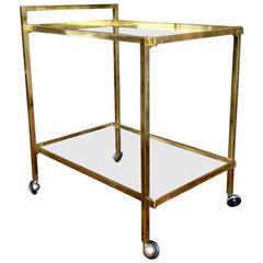 Hollywood Regency Brass and Glass Serving Table or Trolley