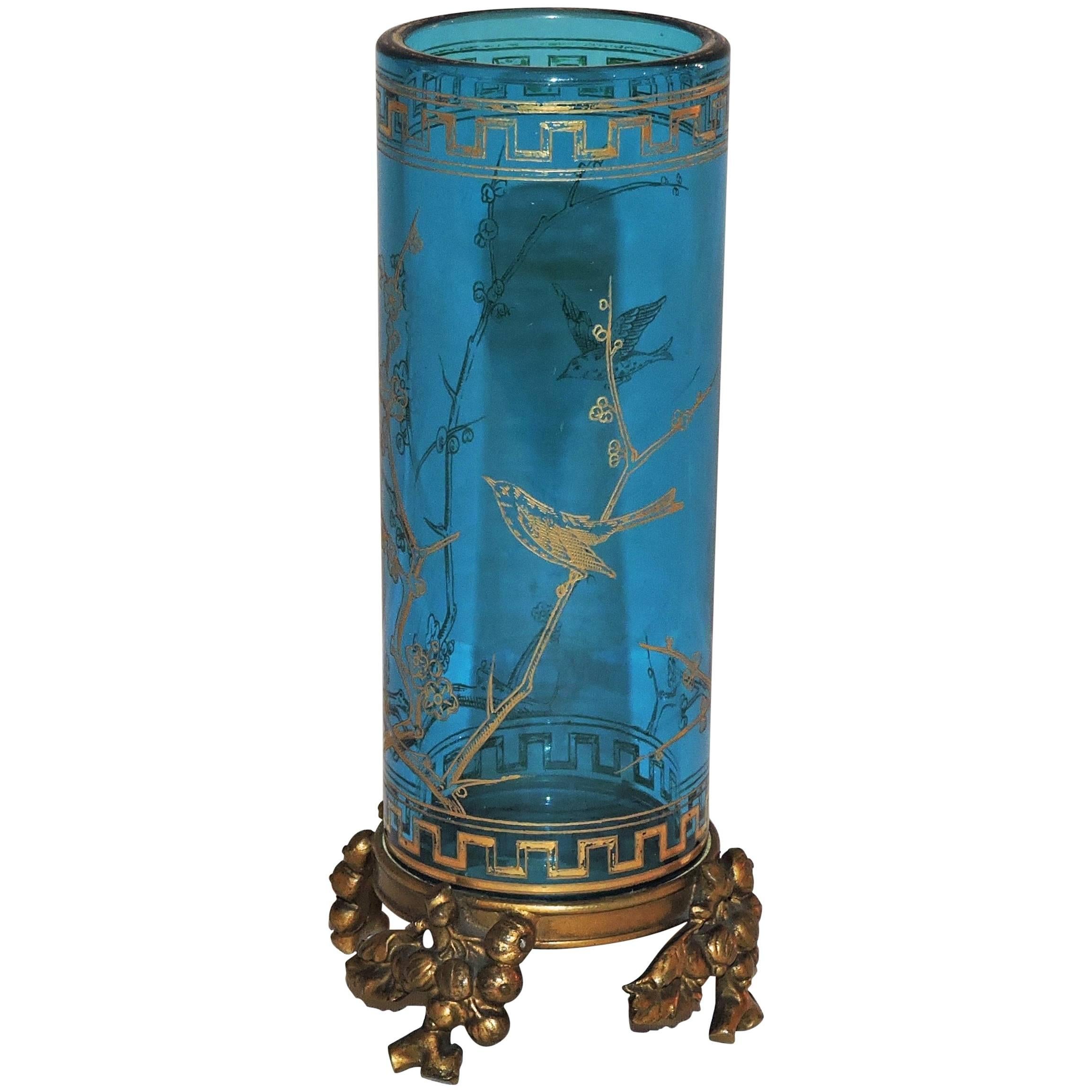 Maison Baccarat Japonisme Blue Crystal Vase with Ormolu Mount, circa 1890