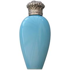 Victorian Silver Mounted Opaque Turquoise Glass Scent Bottle, Coopers Patent