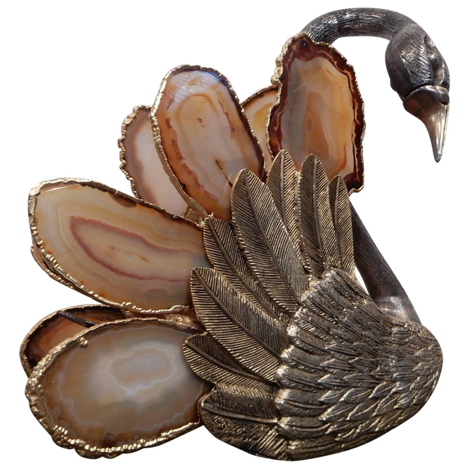 Swan Attribued to Jacques Duval-Brasseur Agate Bronze