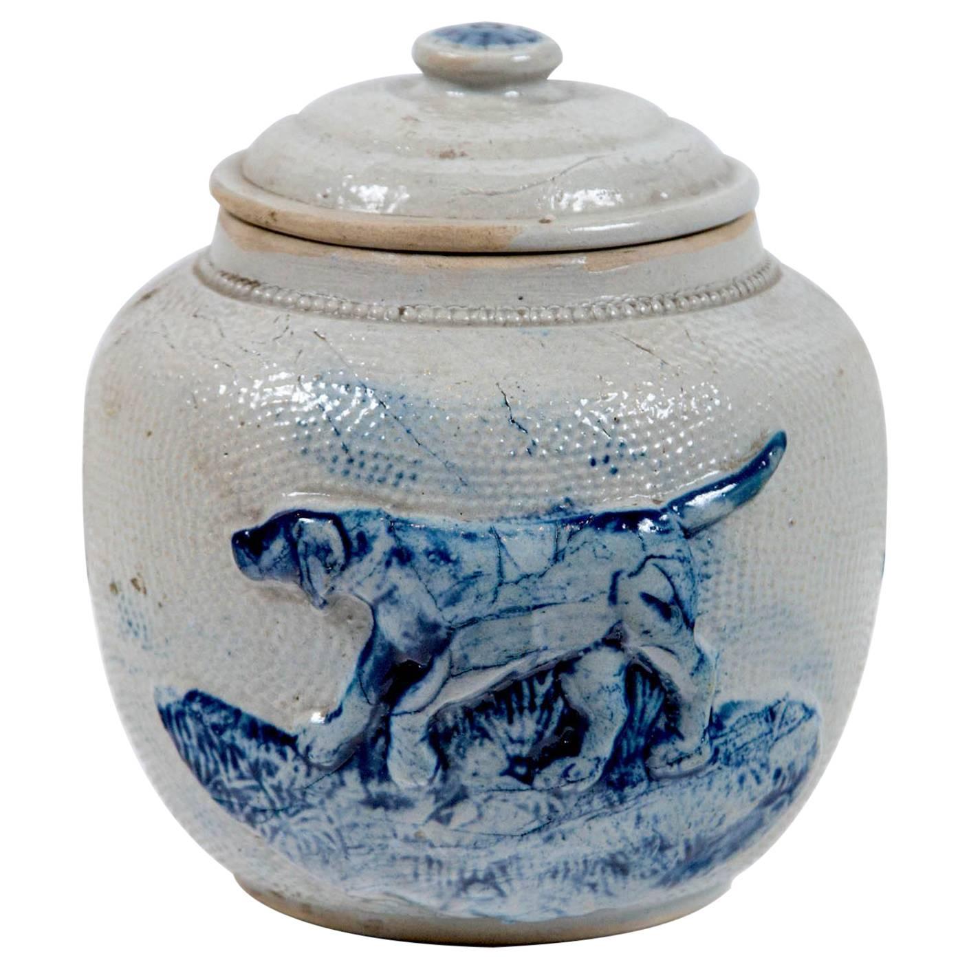 19th Century Blue Glaze Stoneware Covered Jar