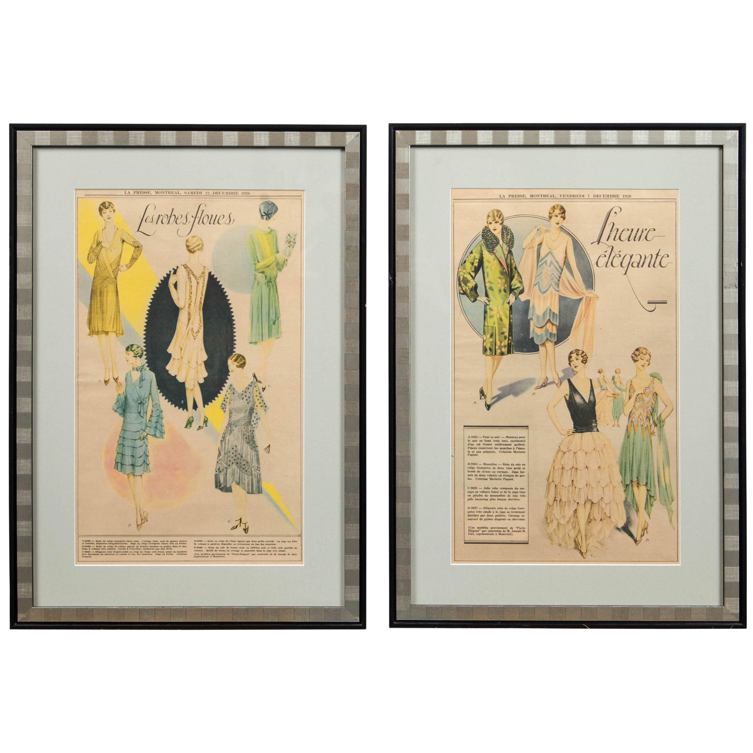 Pair of Vintage Fashion Advertisements, La Presse Montreal, 1928 For Sale