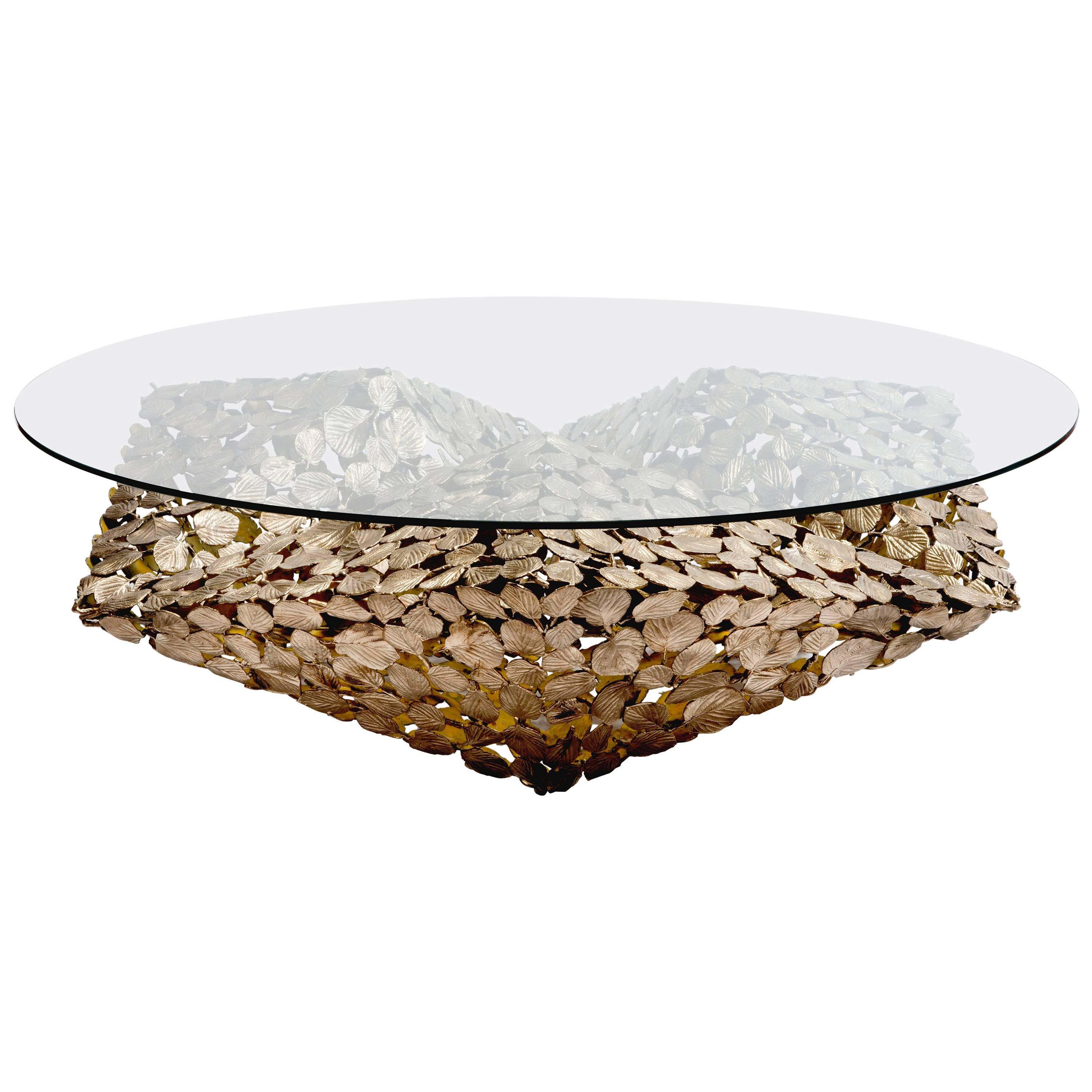 Contemporary Stellated Spherical Spring Coffee Table Cast Silicon Bronze & Glass