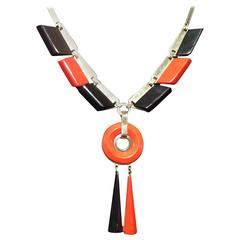 Antique Original Art Deco Galalith and Chrome Necklace Attributed to Jakob Bengel