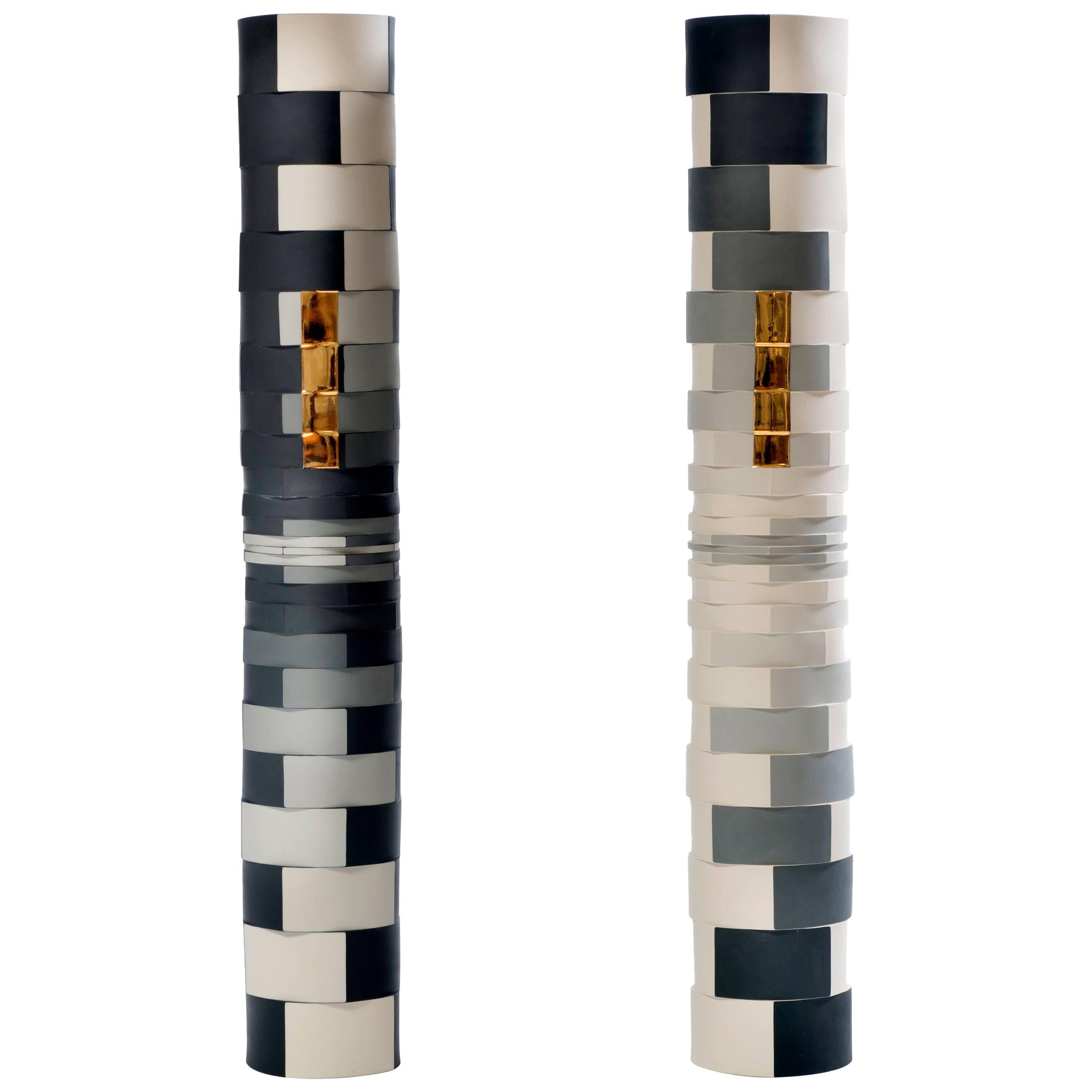 Contemporary Study of One Grey Showing Two Faces Colored Porcelain Columns