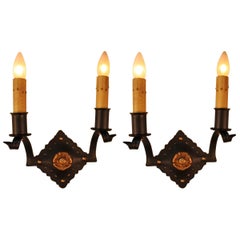 Pair of Handcrafted Bronze Wall Sconces