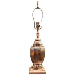 Silver Plate Melon Shaped Urn Wired as a Lamp on White Marble Base, circa 1925