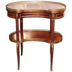 French Louis XV-Into Louis XVI-Style Mahogany and Marble-Top Occasional Table