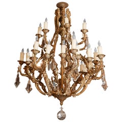 Large European Bronze Dore and Crystal Chandelier with 37 Lights