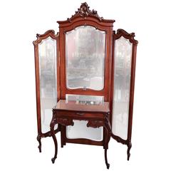 French Louis XV Tri-Fold Dressing Mirror with Separate Mirror Top Vanity Table