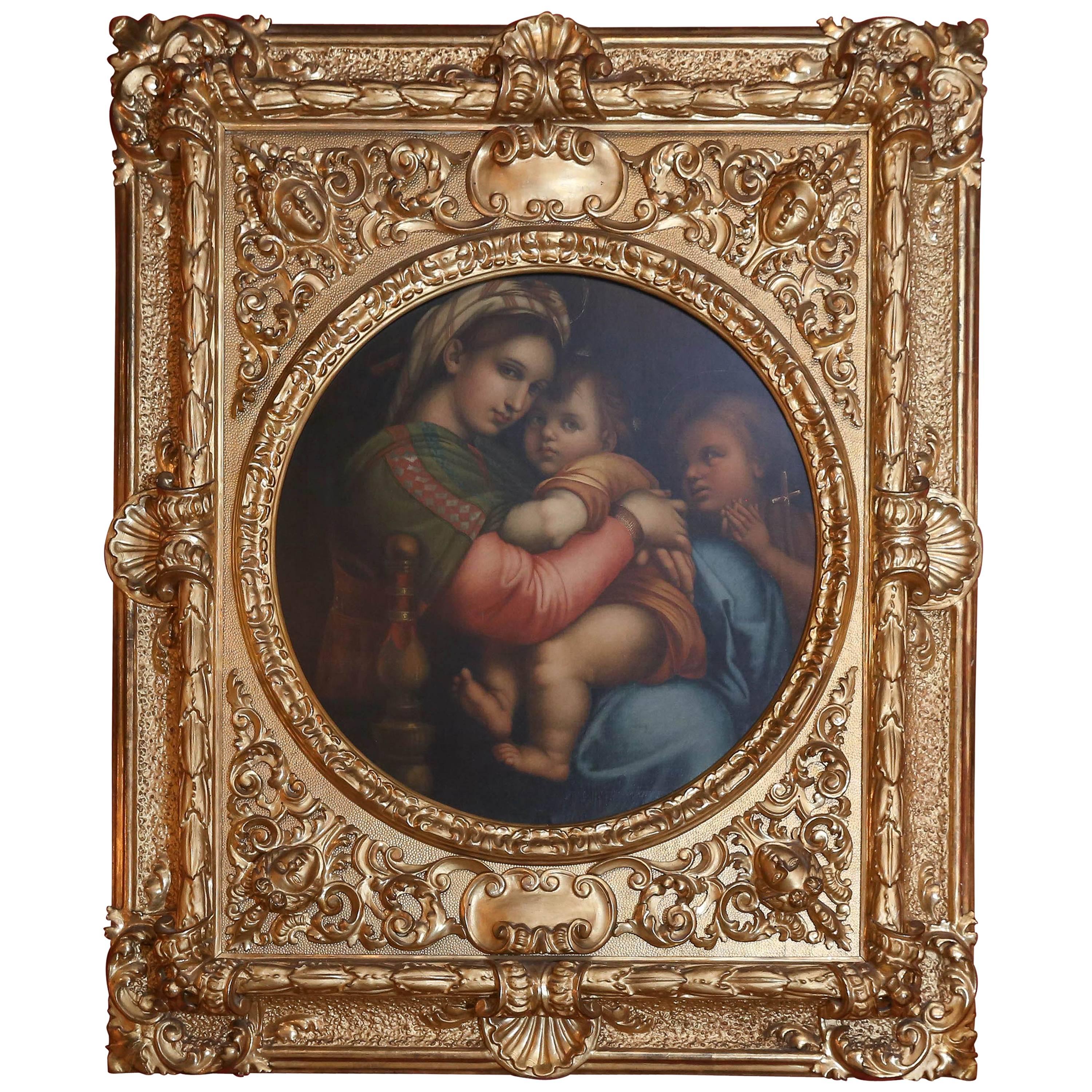 19th Century Oil on Canvas "Madonna Della Sedia" After Raphael, Raffaello Sanzio