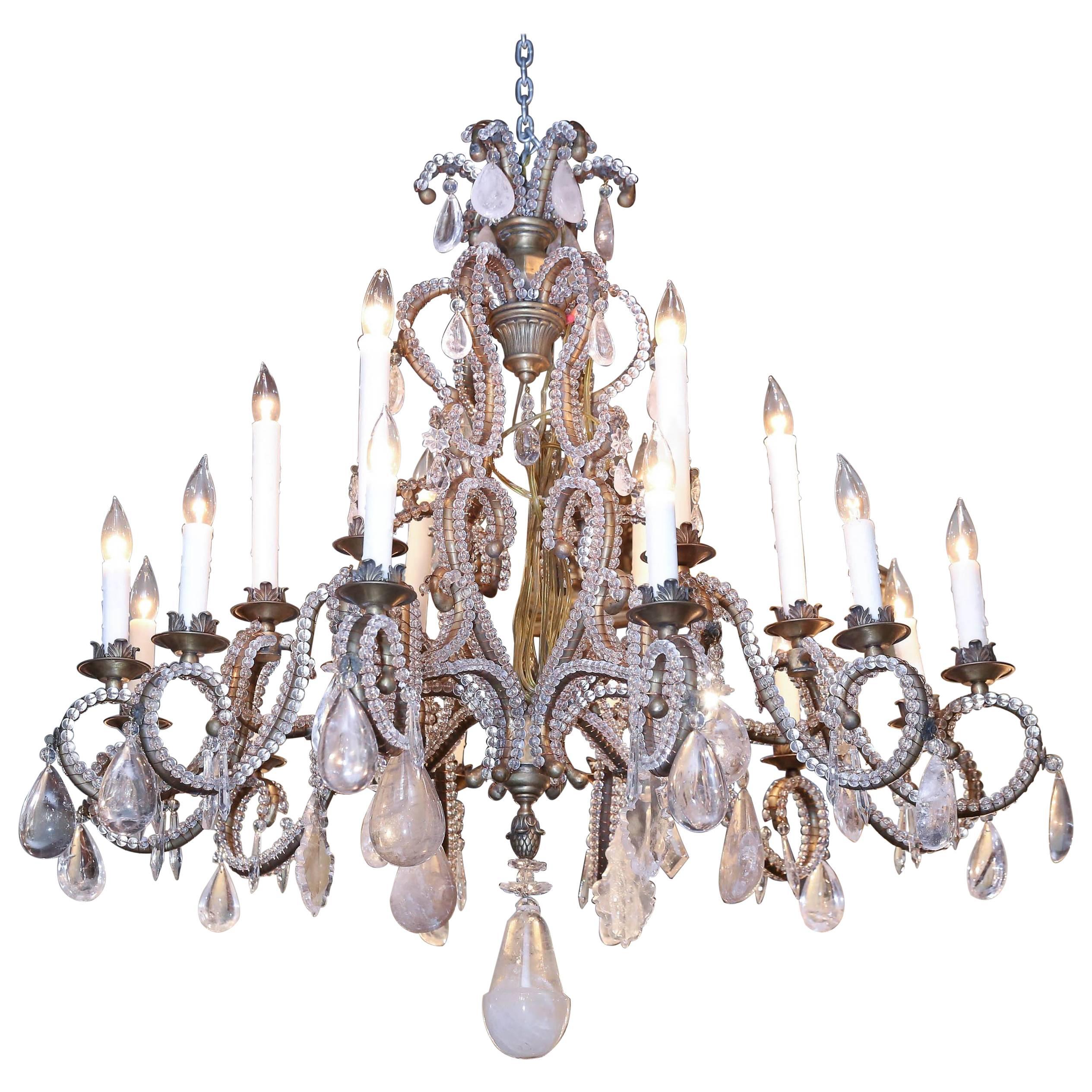 Large Bronze and Rock Crystal Chandelier