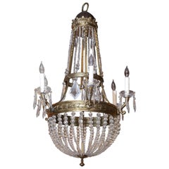 Vintage Large French Empire Style Bronze and Crystal Chandelier with Six Lights