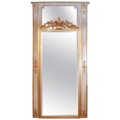 Large French Floor/Pier Mirror with Parcel Paint and Gilt Wood in Antique Frame