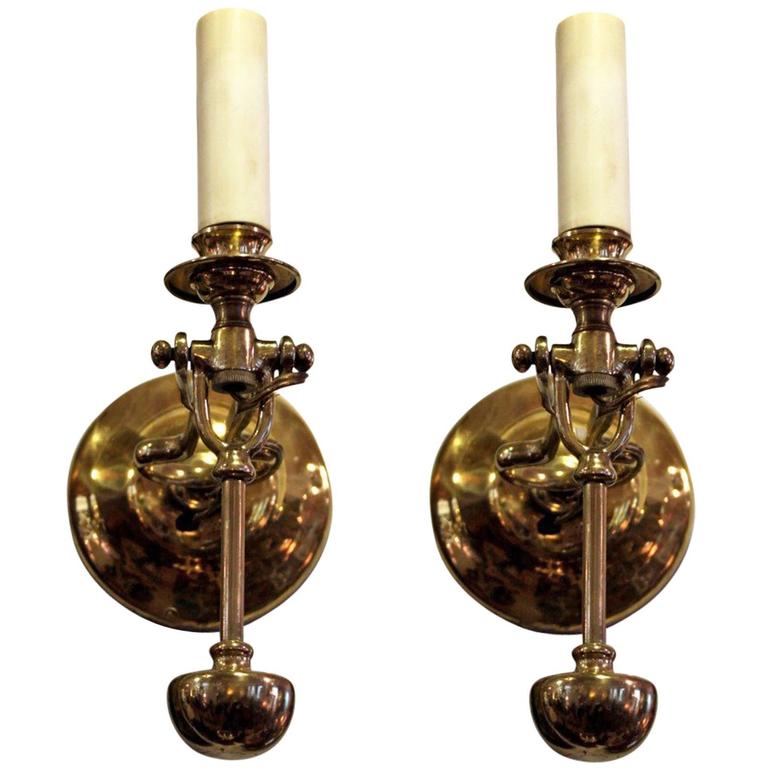 Pair Of English Antique Brass Nautical Sconces Or Candlestick Lamps Pair Of English Antique Brass Nautical Sconces Or Candlestick Lamps For