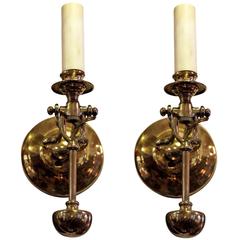 Pair of English Antique Brass Nautical Sconces or Candlestick Lamps