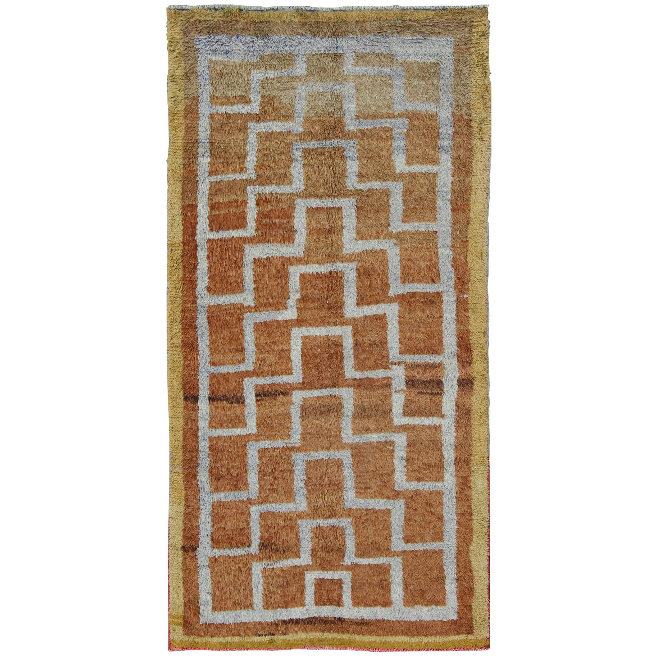 Mid-Century Turkish Tulu Large Rug with Connected Tribal Pattern