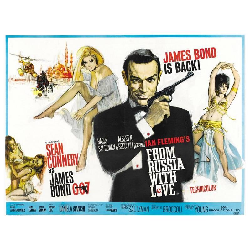 Extremely rare country-of-origin poster for the second in the Bond film series with vastly superior artwork makes this the most desirable poster for this very popular title! Dramatic artwork by Renato Fratini and Eric Pulford graces this quad, an