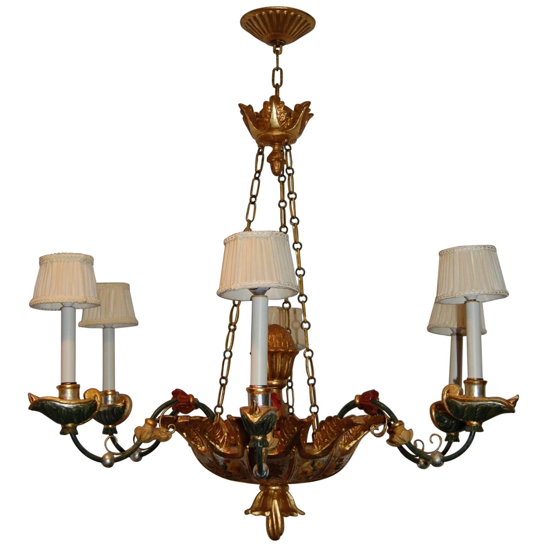 Early 19th Century Italian Polychromed Six-Light Chandelier For Sale