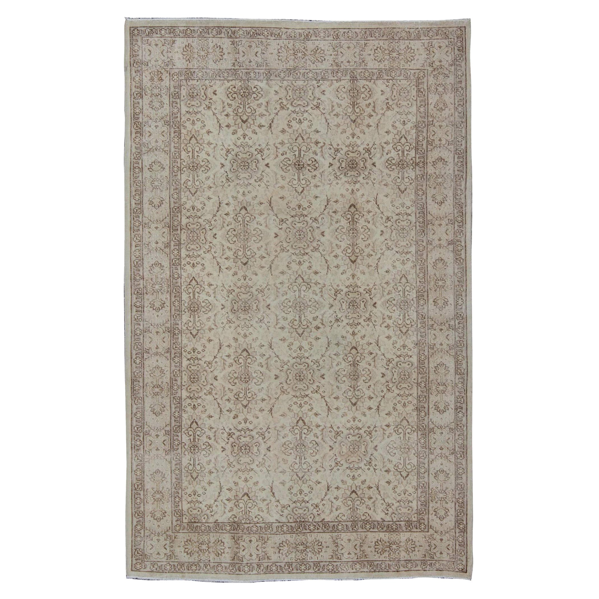 Vintage Turkish Oushak Carpet with Botanical Motifs Set on an Cream Ground For Sale