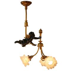 French Bronze and Blown Glass Chandelier