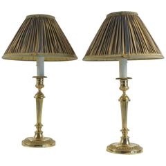 Pair of French Louis XVI Style Gilt-Bronze Candlestick Lamps, circa 1810