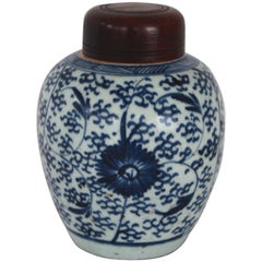 Antique Chinese Blue and White Covered Ginger Jar
