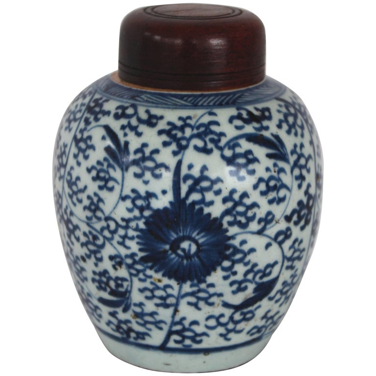 Chinese Blue and White Covered Ginger Jar For Sale