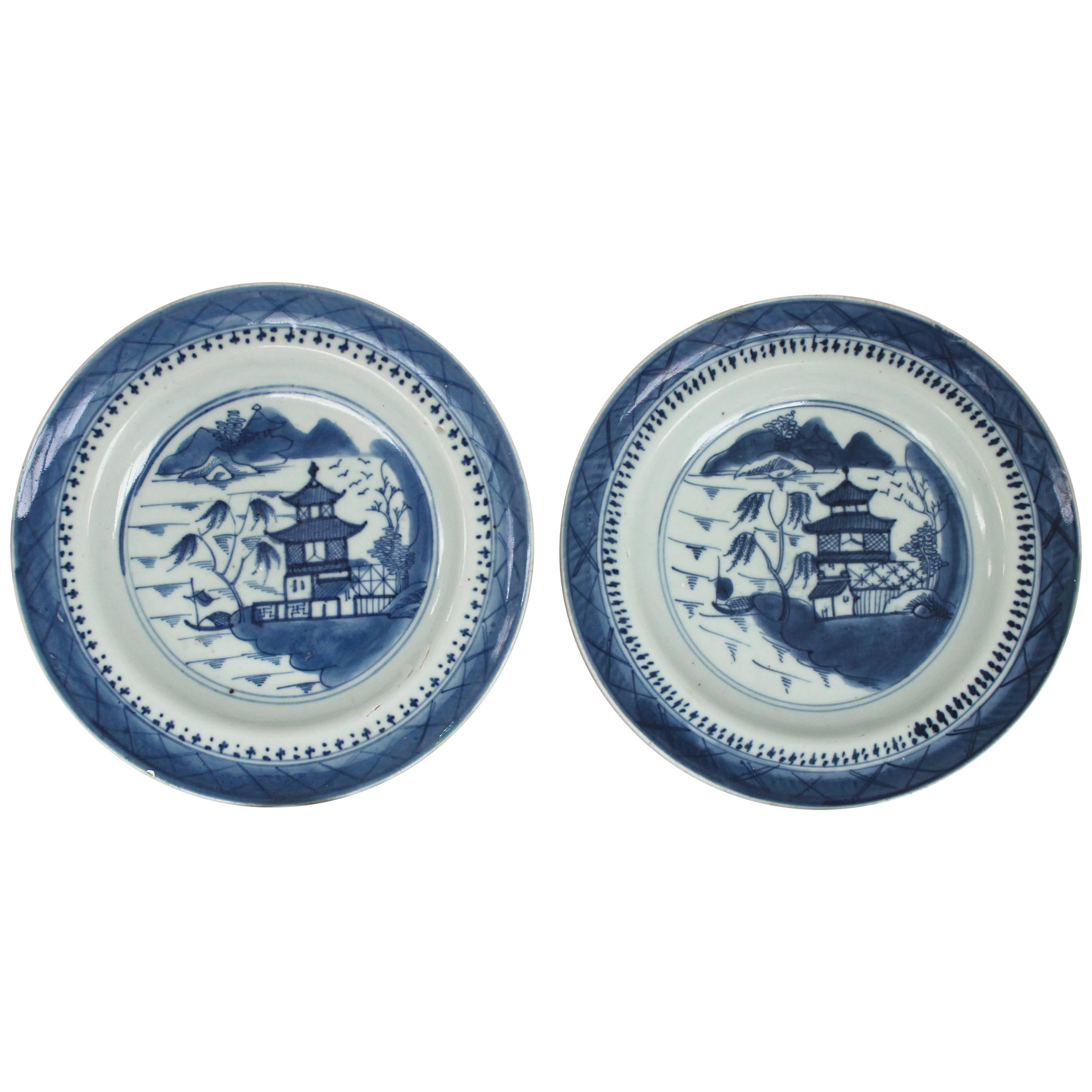 Canton Blue and White Petal Form Bowl at 1stDibs