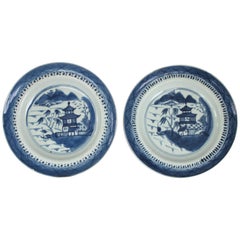 Pair of Canton Blue and White Plates