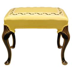 Black Lacquered and Gold Decorated Bench with Yellow Moire Fabric 11