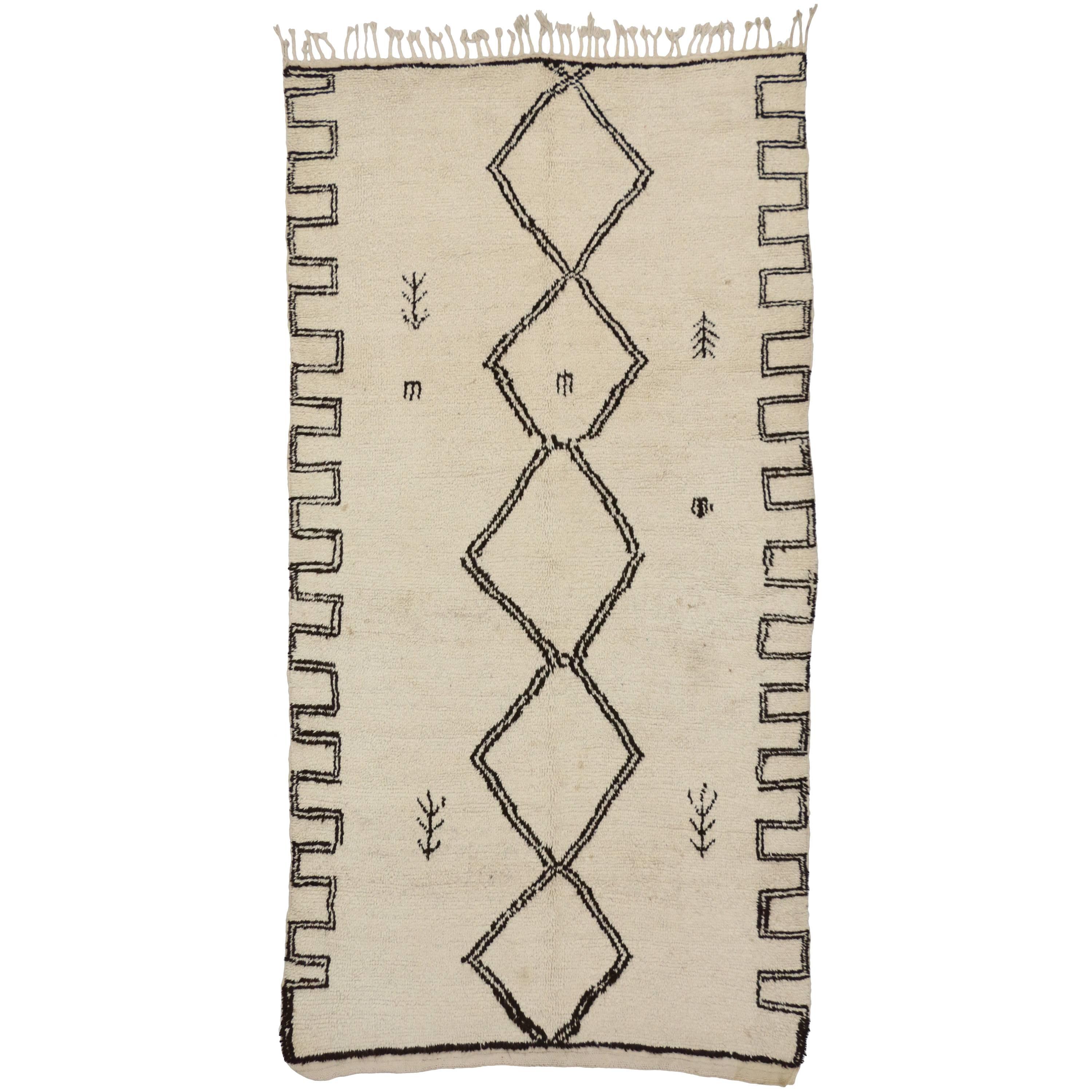 Mid-Century Modern Vintage Berber Moroccan Rug with Minimalist Tribal Design