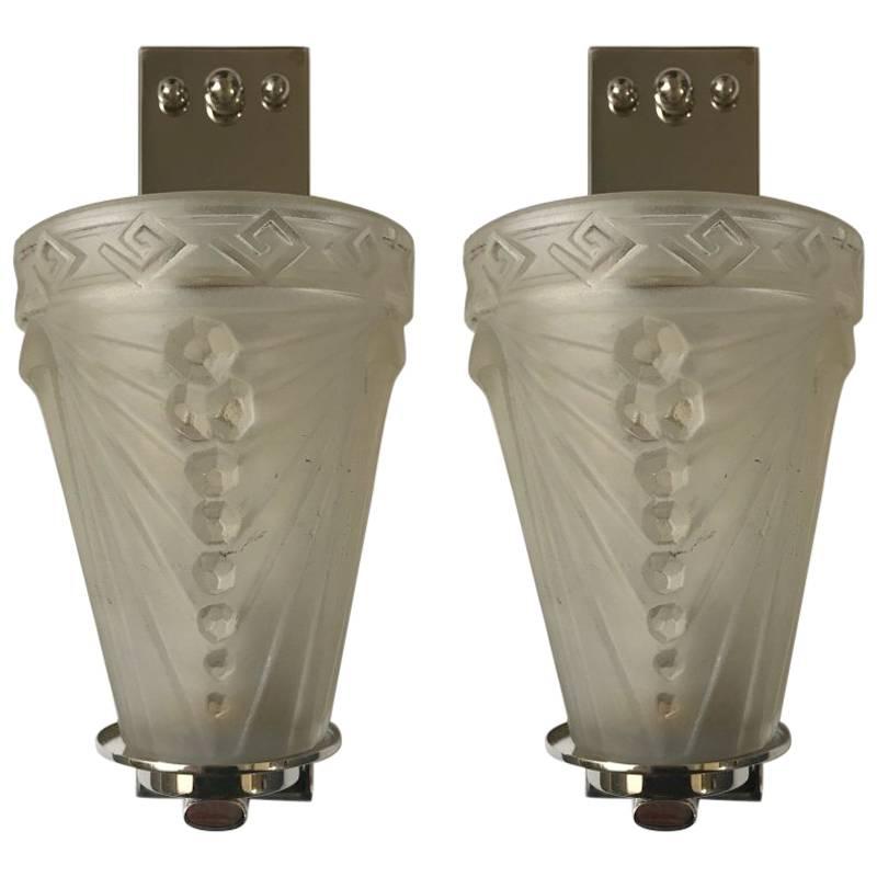 Pair of French Art Deco Sconces by Schneider